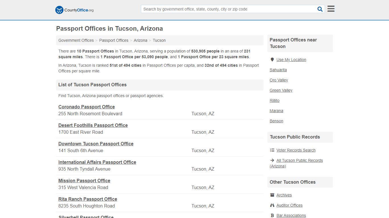 Passport Offices - Tucson, AZ (Applications & Renewals) - County Office